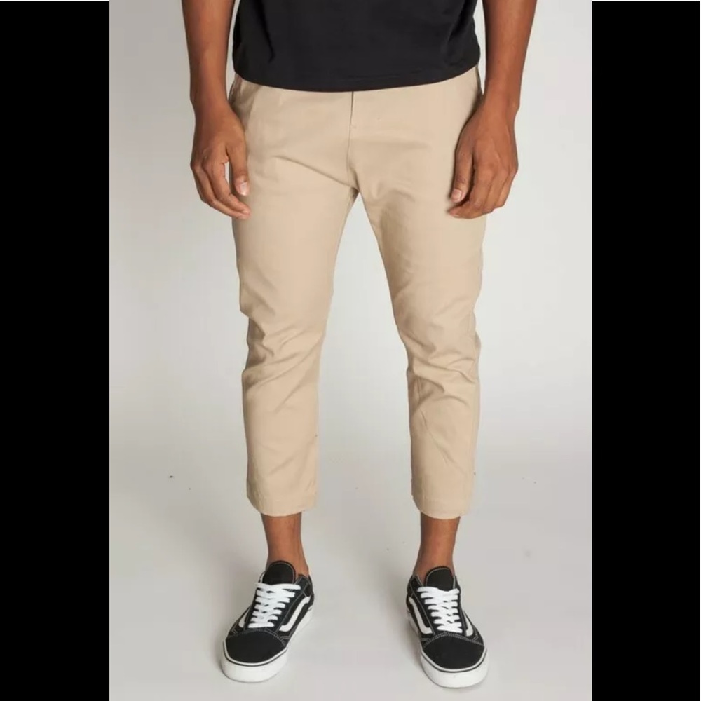 Mens fashion crop chino khaki casual pants